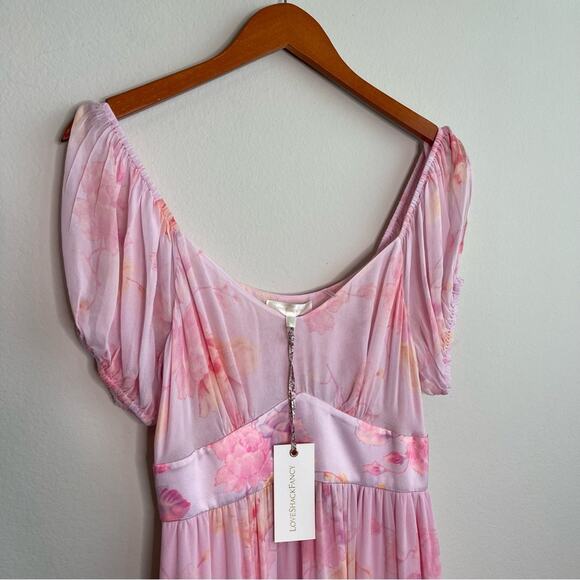 NEW LoveShackFancy Pink Floral Angie Midi Dress 6 - Picture 4 of 14